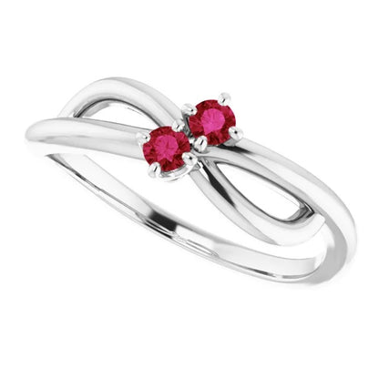 Ladies Ruby Stone Promise Ring Ribbon Shank Style