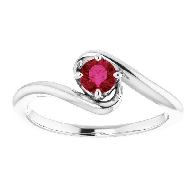 Ladies Style Ruby Stone Ring 4 Prong Setting White Gold Gemstone Ring