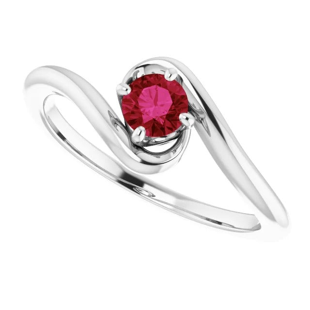 Ladies Style Ruby Stone Ring 4 Prong Setting White 