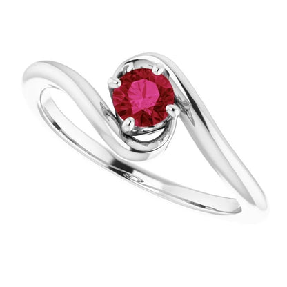 Ladies Style Ruby Stone Ring 4 Prong Setting White 