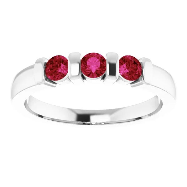 Three Stone Burma Ruby Ring Best Bar Setting Jewelry New Gemstone Ring