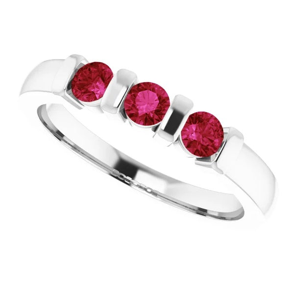 Three Stone Burma Ruby Ring Best Bar Setting Jewelry