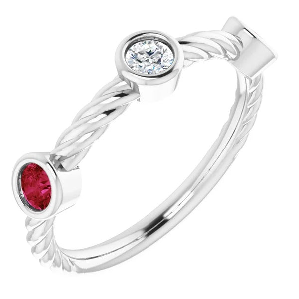 Gemstone Ring 3 Stone Diamond Ruby Ring 0.90 Carats Rope Twisted Jewelry New