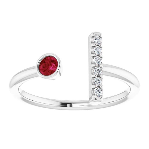 Gemstone Ring Diamond Ring Bar Style Burmese Ruby White Gold