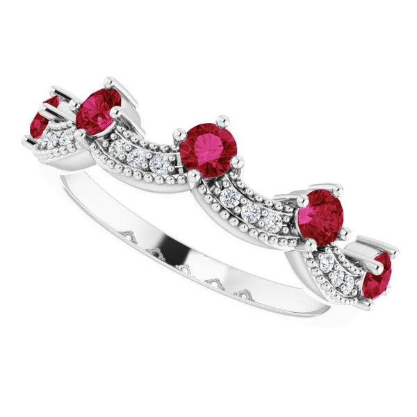 Antique Style Ruby Stone Ring White Gold New  Gemstone Ring