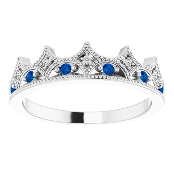 Gemstone Ring 1.40 Carats Anniversary Ring Crown Style Diamond & Sapphire Stone