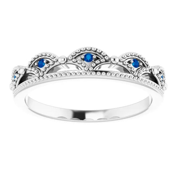 1 Carat Anniversary Ring Crown Like Blue Sapphire Stones White Gold 14K Gemstone Ring