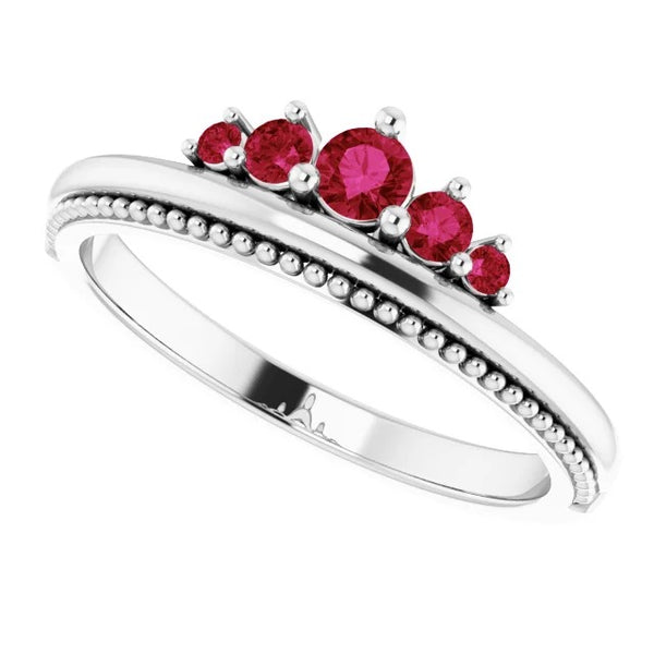   New Five Stone Ring Ruby White Gold  Gemstone Ring