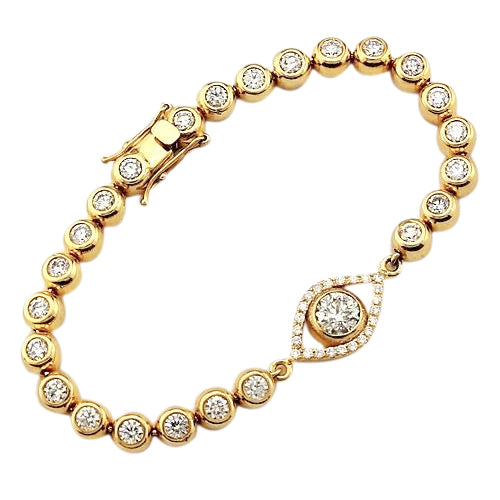 Lab Grown Diamond Bracelet 10.75 Carats Bezel Set Evil Eye Yellow Gold 14K2