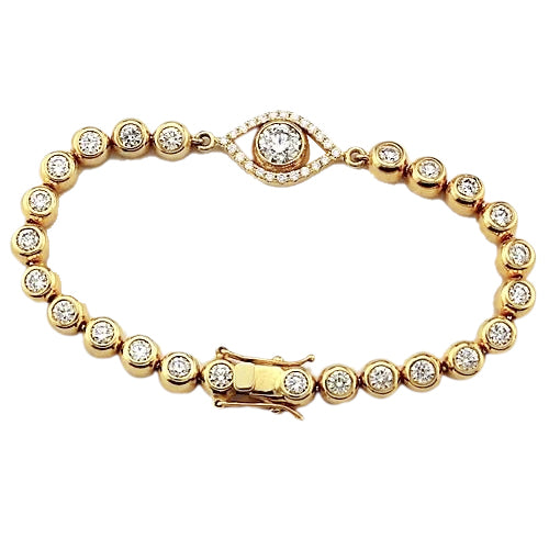 Lab Grown Diamond Bracelet 10.75 Carats Bezel Set Evil Eye Yellow Gold 14K3