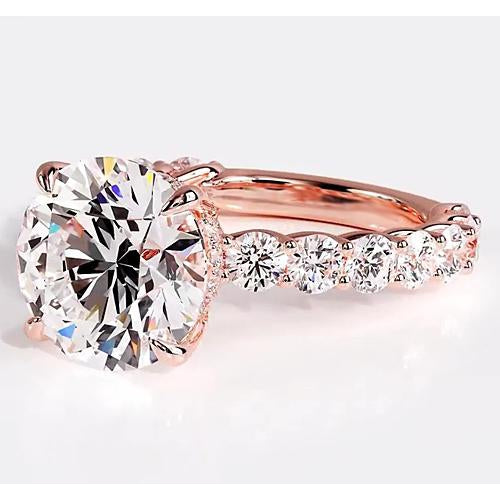 Lab Grown Diamond Engagement Ring 6.40 Carats Rose Gold Women Jewelry