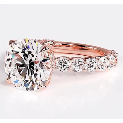 Lab Grown Diamond Engagement Ring 6.40 Carats Rose Gold Women Jewelry
