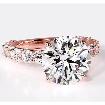 Lab Grown Diamond Engagement Ring 6.40 Carats Rose Gold Women Jewelry