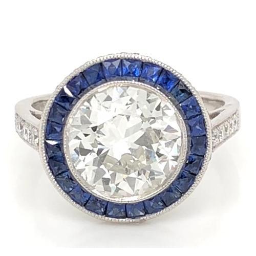 Lab Grown Diamond Ring 5 Carats Halo Ceylon Blue Sapphire Milgrain White Gold Halo Ring