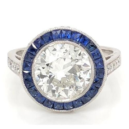 Lab Grown Diamond Ring 5 Carats Halo Ceylon Blue Sapphire Milgrain White Gold Halo Ring