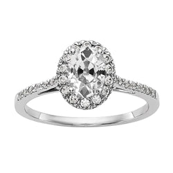Ladies Cathedral Setting Halo Oval Old Mine Cut Natural Earth Mined Diamond Ring