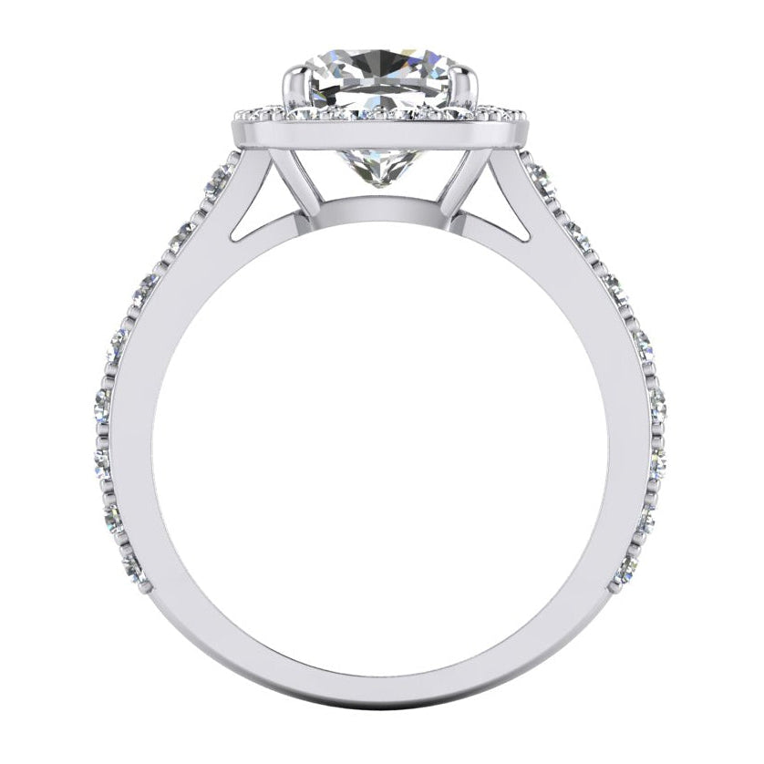 Ladies Cushion Diamond Halo Ring Cathedral Setting