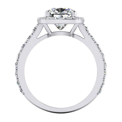 Ladies Cushion Diamond Halo Ring Cathedral Setting