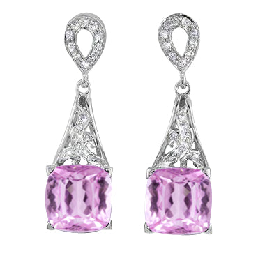 Ladies Dangle Earrings    Lady’s  Round Anniversary  Pink Kunzite With Diamond