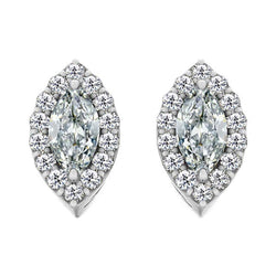 Ladies Diamond Marquise & Round Old Miner Halo Stud Earrings 3 Carats