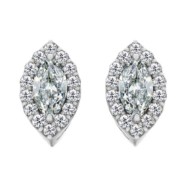 Ladies Diamond Marquise & Round Old Miner Halo Stud Earrings 
