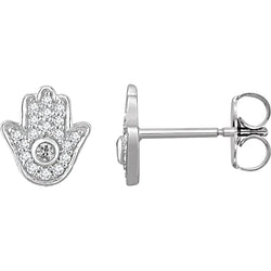 Ladies Natural Earth Mined Diamond Stud Earrings Hamsa Hand Bezel Set Old Cut 3.50 Carats