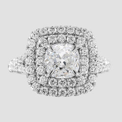 Ladies Double Halo Cushion Old Mine Cut Natural Earth Mined Diamond Ring 6 Carats