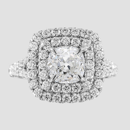 Halo Cushion Old Miner Diamond Ring