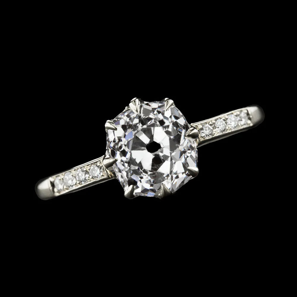 Ladies Eagle Claw Prongs Old Cut Round Diamond Ring 3.25 Carats Gold