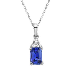 Ladies Emerald Ceylon Sapphire & Natural Earth Mined Diamond Pendant Necklace 1.25 Carats