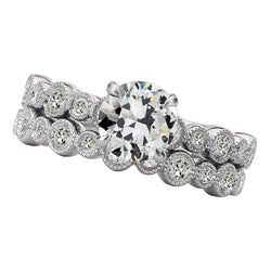 Ladies Engagement Ring Set Old Mine Cut Diamond Vintage Style 5 Carats