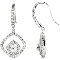 Ladies Halo Mined Diamond Round Old Cut Dangle Earrings 4.50 Carats Gold