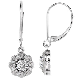 Ladies Halo Diamond Round Old Cut Leverback Earrings 2.50 Carats