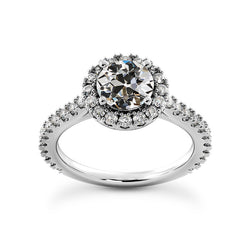 Ladies Halo Old Cut Diamond Ring With Accents 5 Carats Gold