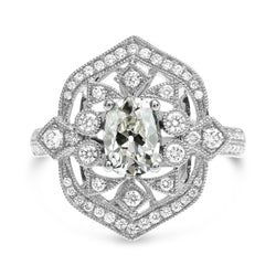 Ladies Halo Oval Old Mine Cut Diamond Ring Antique Style 6 Carats