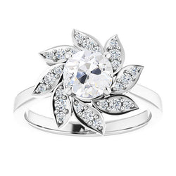 Ladies Halo Ring Old Miner Natural Earth Mined Diamond Prong Set Flower Style 4.50 Carats