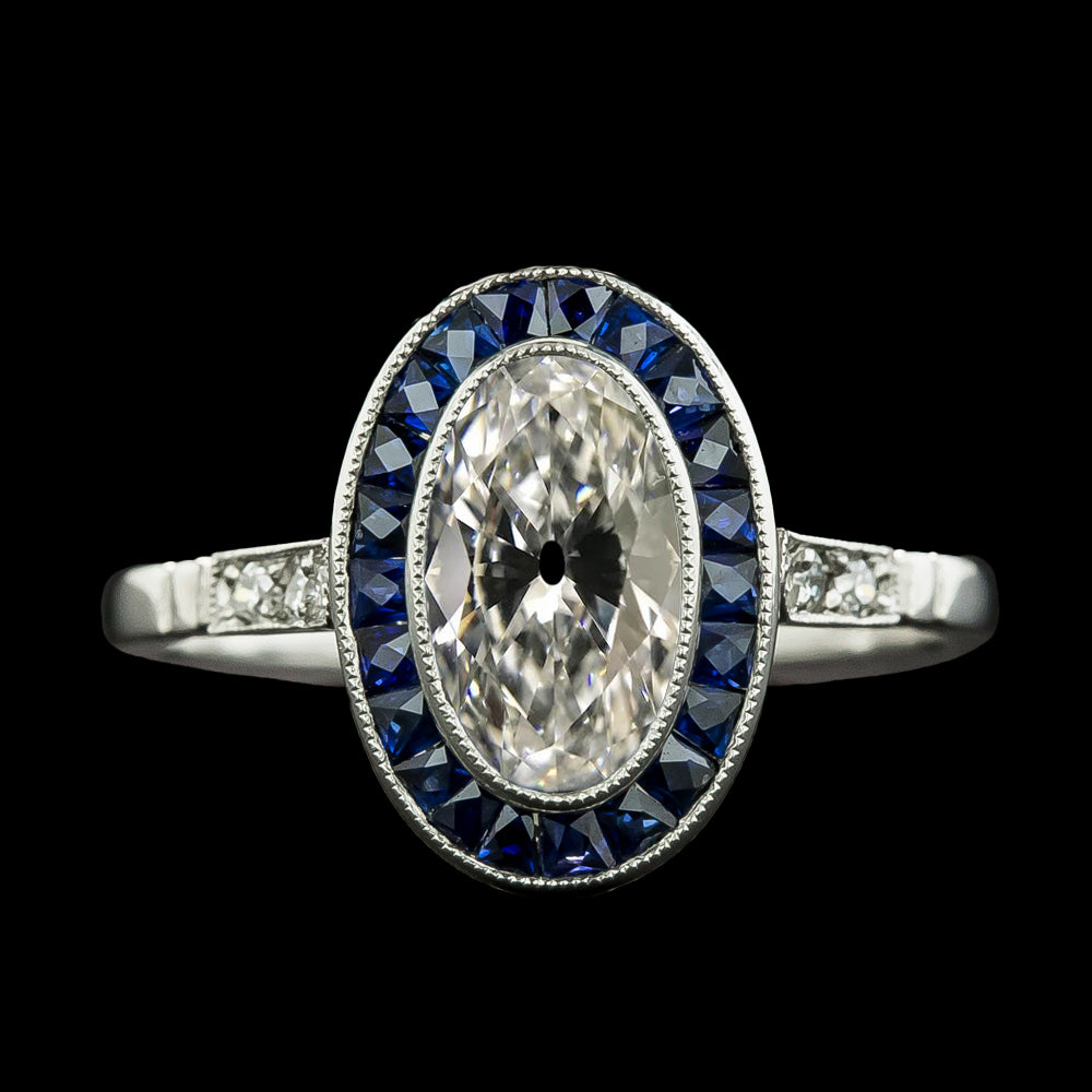 Ladies Halo Ring Oval Old Miner Diamond