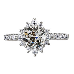 Ladies Halo Ring Round Old Mine Cut Real Natural Earth Mined Diamond Star Style 5.50 Carats