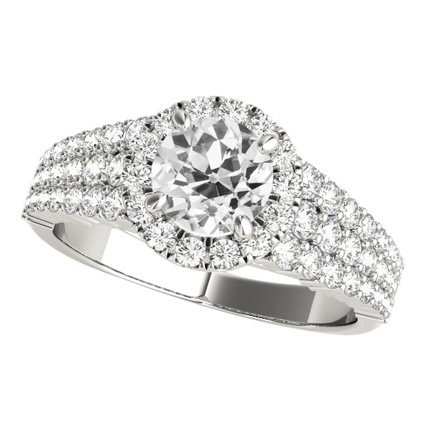 Ladies Halo Ring Round Old Miner Diamond Pave Set