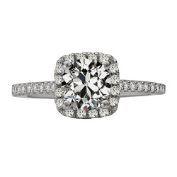 Ladies Halo Ring Round Old Miner Diamond With Accents 5 Carats