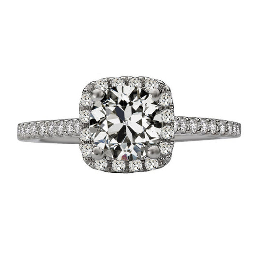 Ladies Halo Ring Round Old Miner Diamond