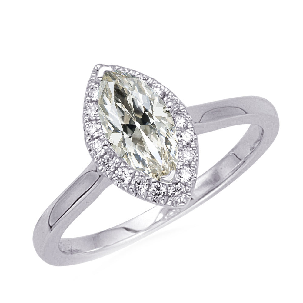 Halo Ring Round & Marquise Old Mine Cut Diamond