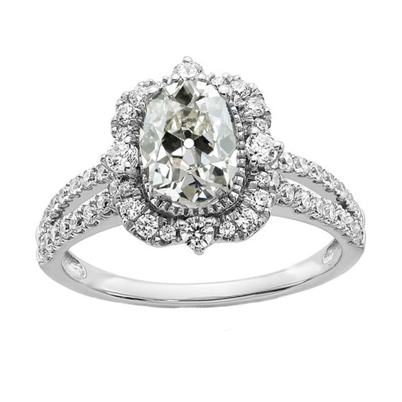 Ladies Halo Ring Round & Oval Old Cut Diamond