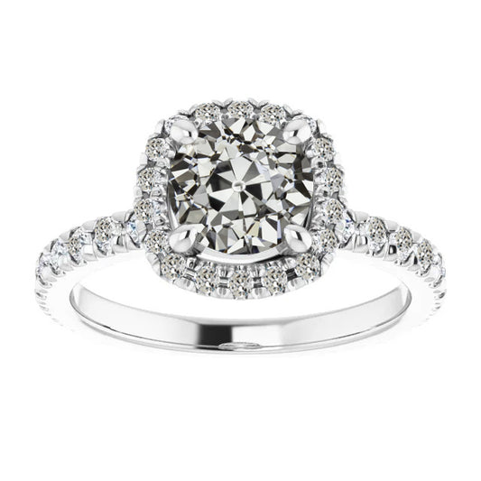 Ladies Halo Old Miner Cut Diamond Wedding Ring Gold