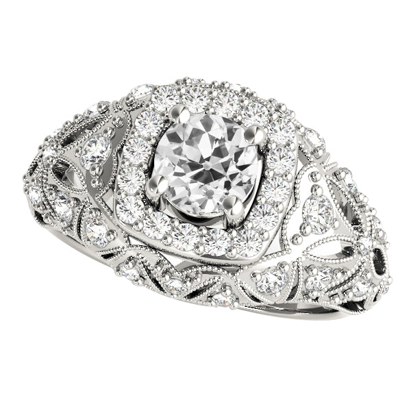 Ladies Halo Round Old Miner Diamond Ring