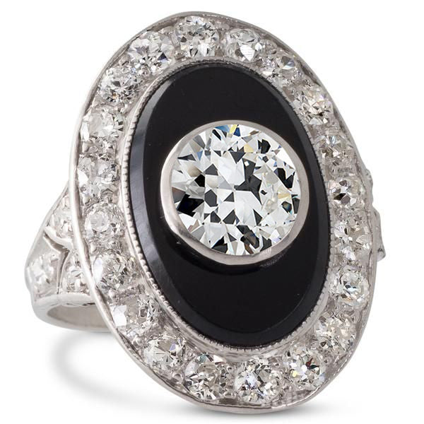 Ladies Halo Wedding Ring Old Miner Cut Diamond Black Gold
