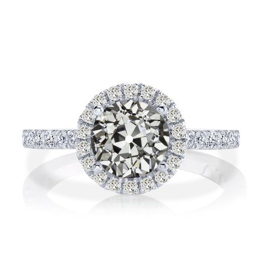 Ladies Halo Wedding Ring Old Miner Cut Diamond