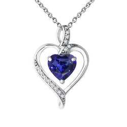 Ladies Love Pendant Heart Ceylon Sapphire & Diamond Necklace 1.75 Carats