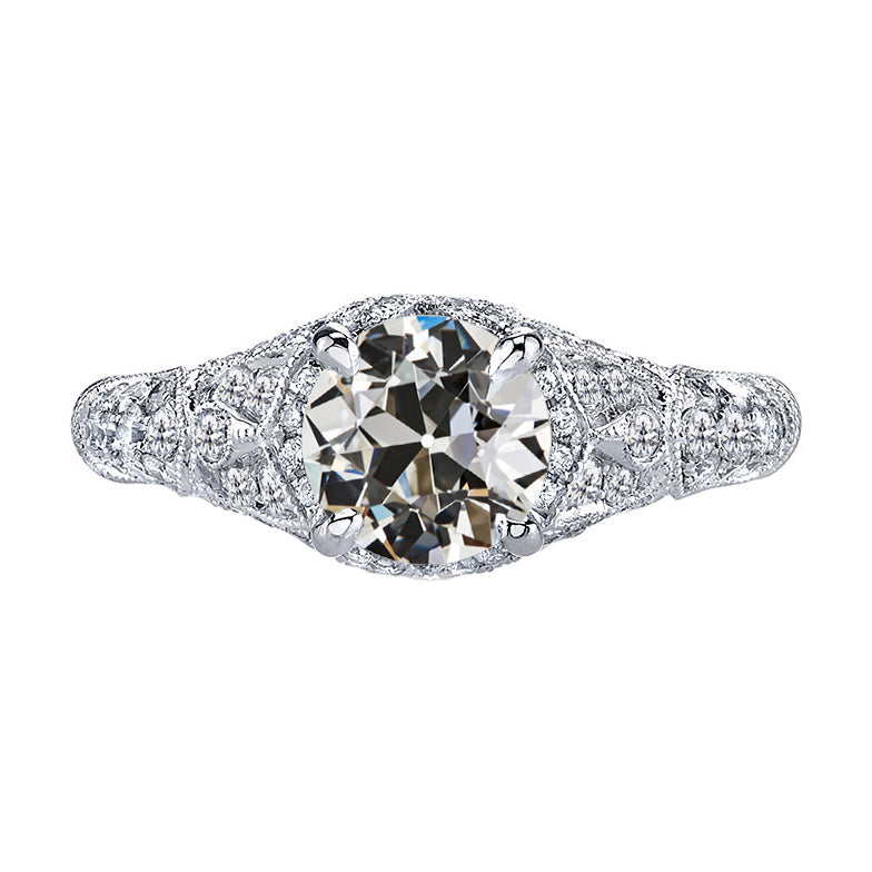 Ladies Old Cut Diamond Milgrain Wedding Ring 3 Carats White Gold