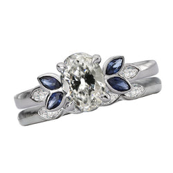 Ladies Oval And Marquise Old Cut Sapphire Diamond Ring Set 4 Carats